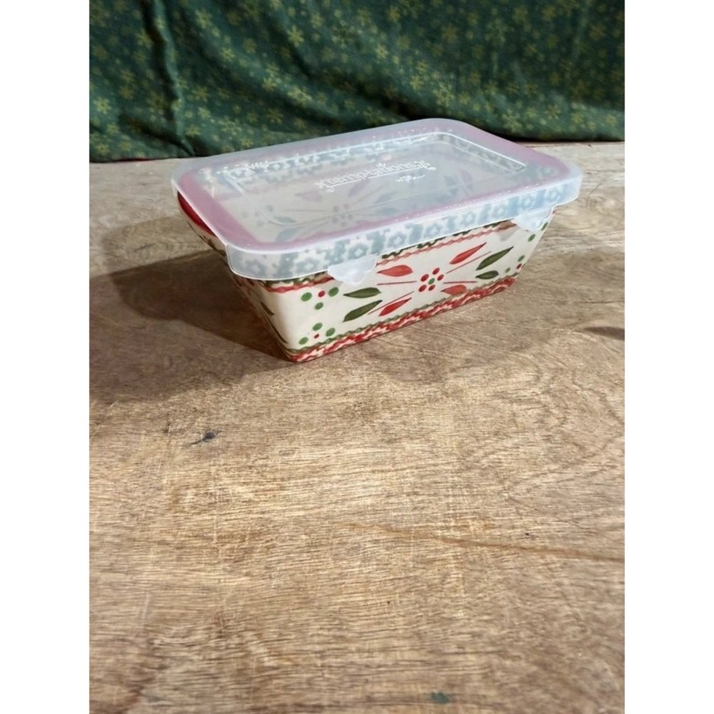Christmas Temp-tations Floral Poinsettia Ceramic Mini Loaf Dish Lid 12oz